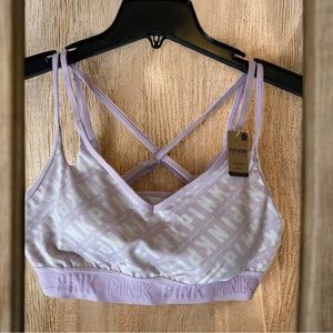 Victoria’s Secret PINK‎ Logo Sports Bra Light Purple White Strappy Size M NWT